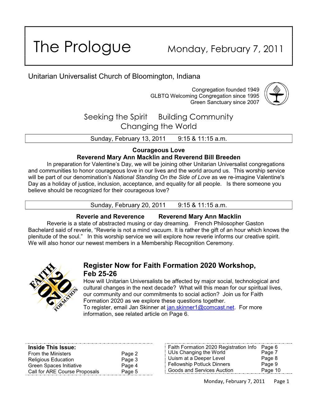 The Prologue Monday, February 7, 2011