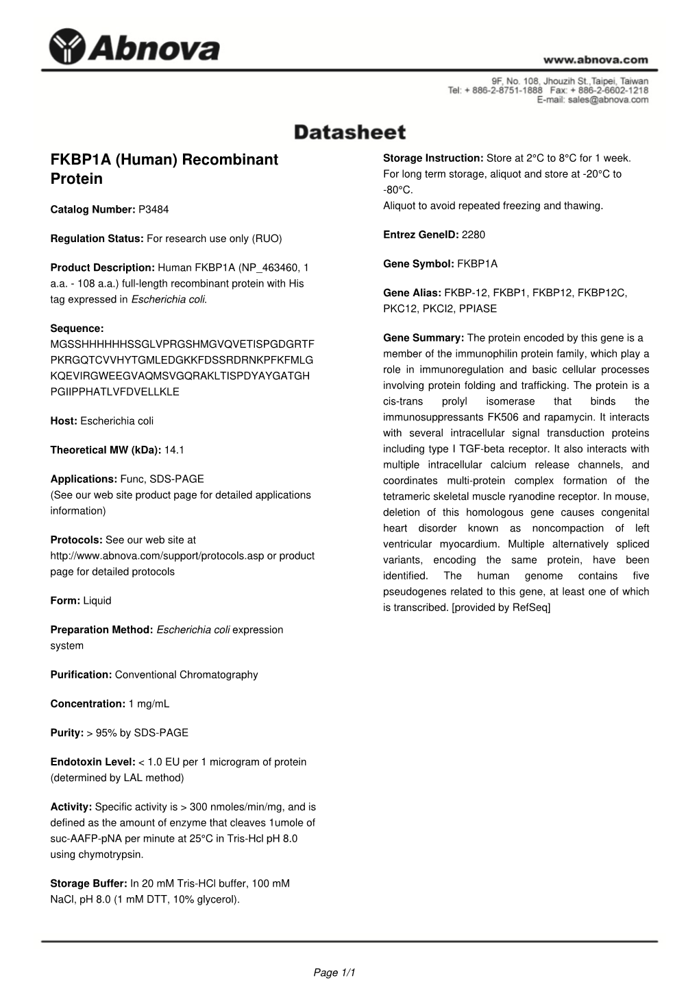 FKBP1A (Human) Recombinant Protein