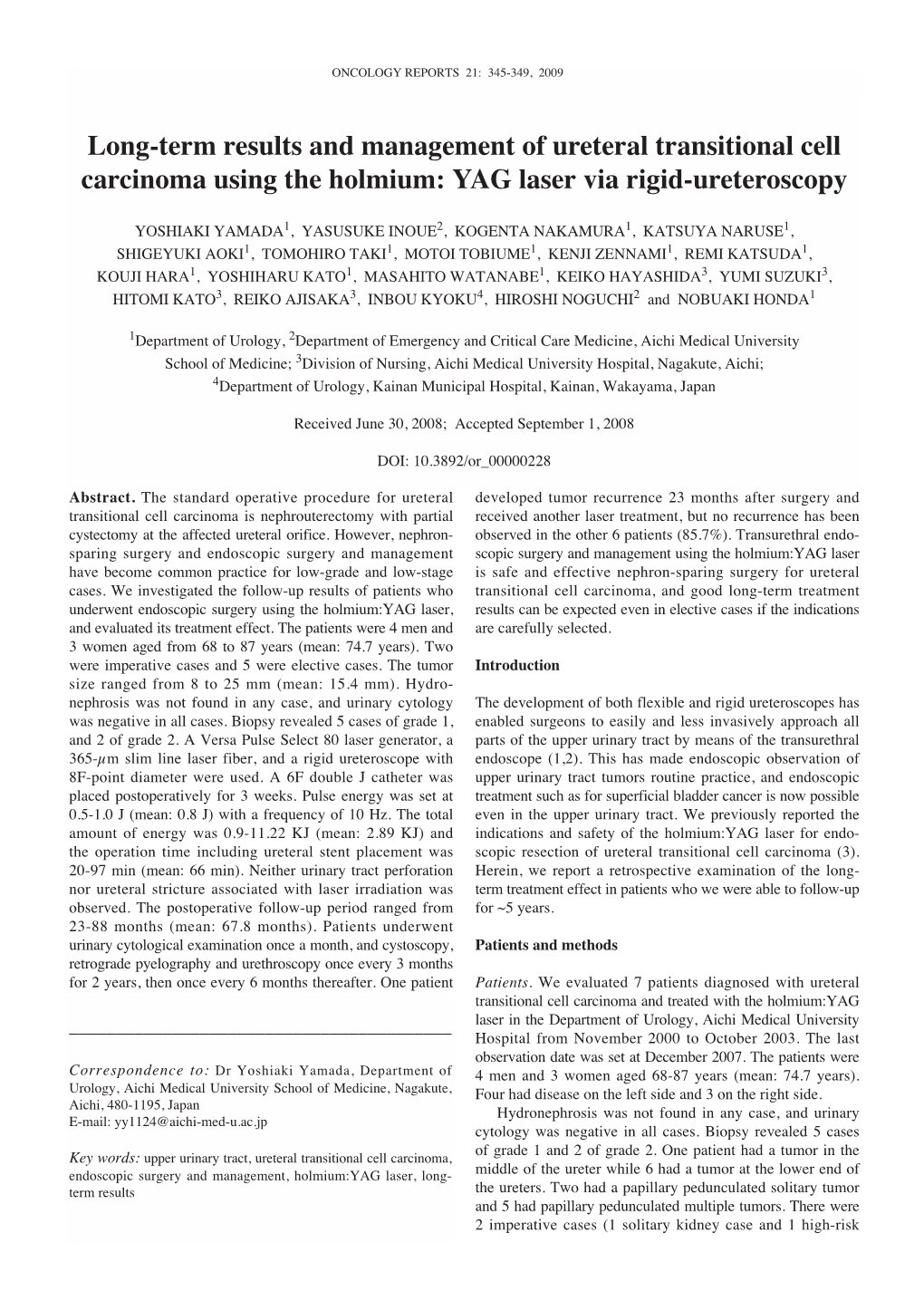 Long-Term Results and Management of Ureteral Transitional Cell Carcinoma Using the Holmium: YAG Laser Via Rigid-Ureteroscopy