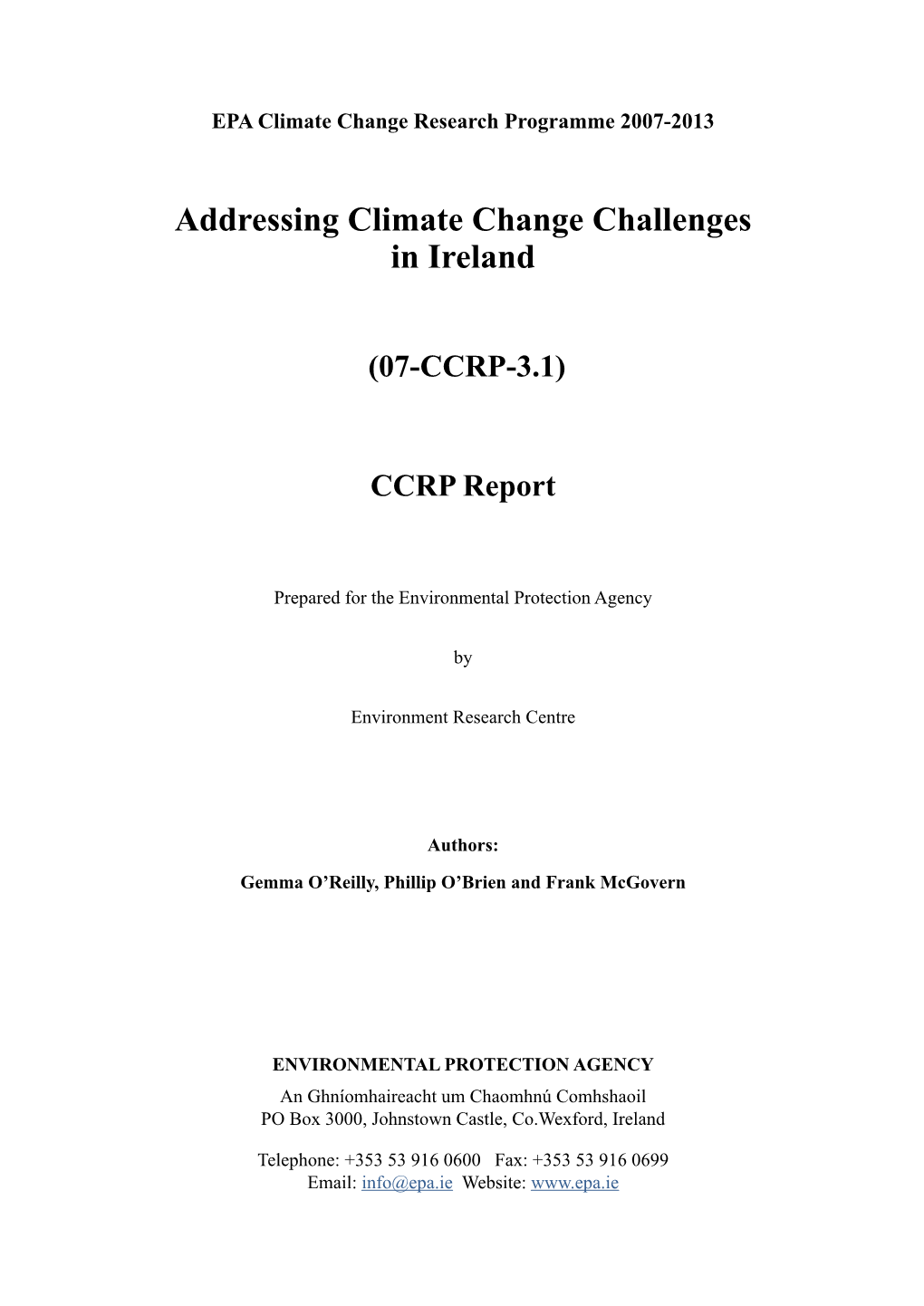 Addressing Climate Change Challenges in Ireland