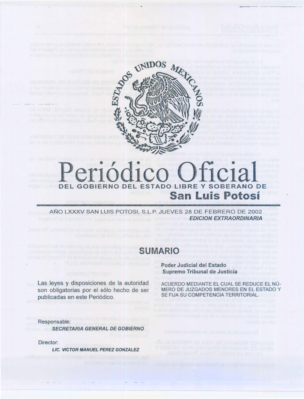 Peri6dico Oficial DEL GOBIERNO DEL ESTADO.LIBRE Y SOBERANO DE San Luis Potosi