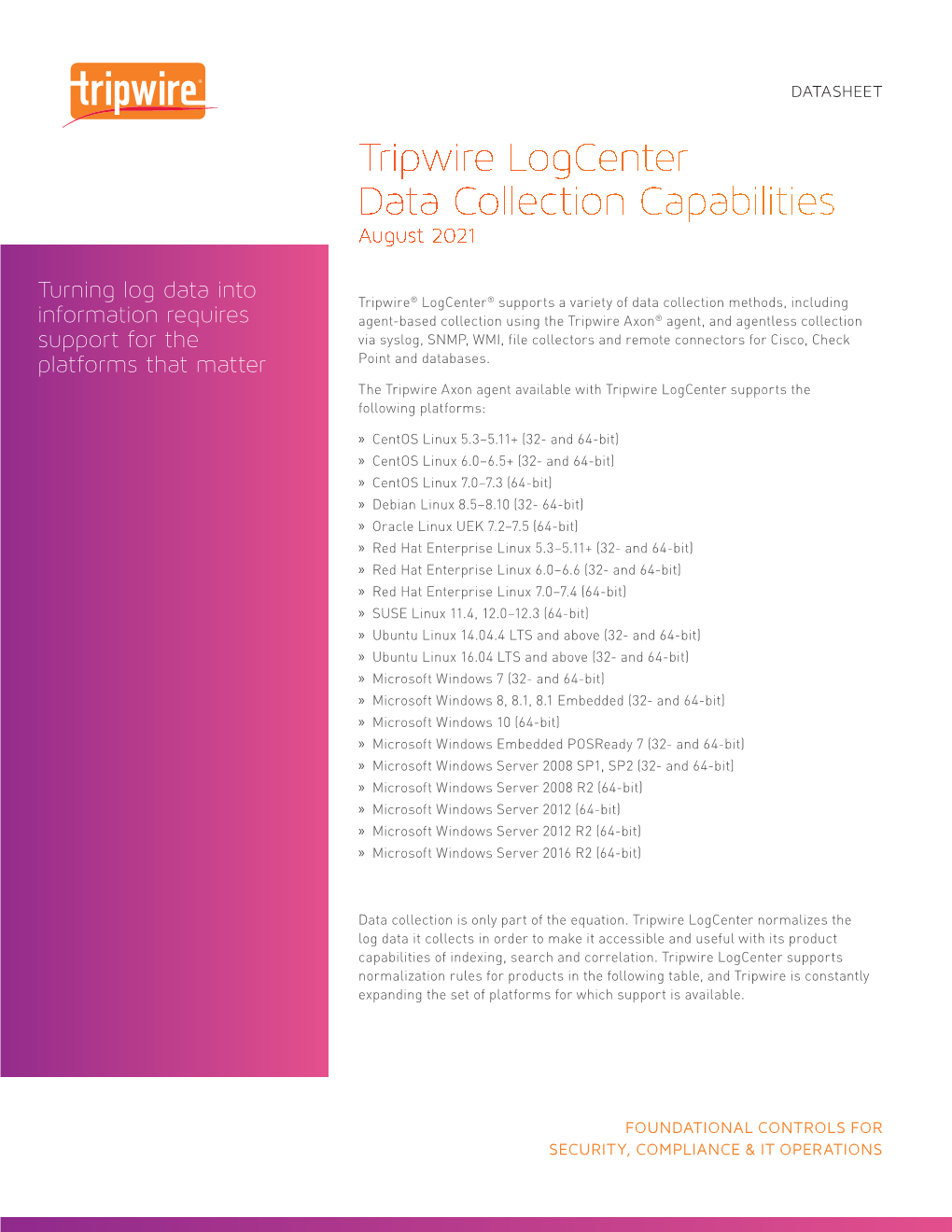 Tripwire Logcenter Data Collection Capabilities August 2021