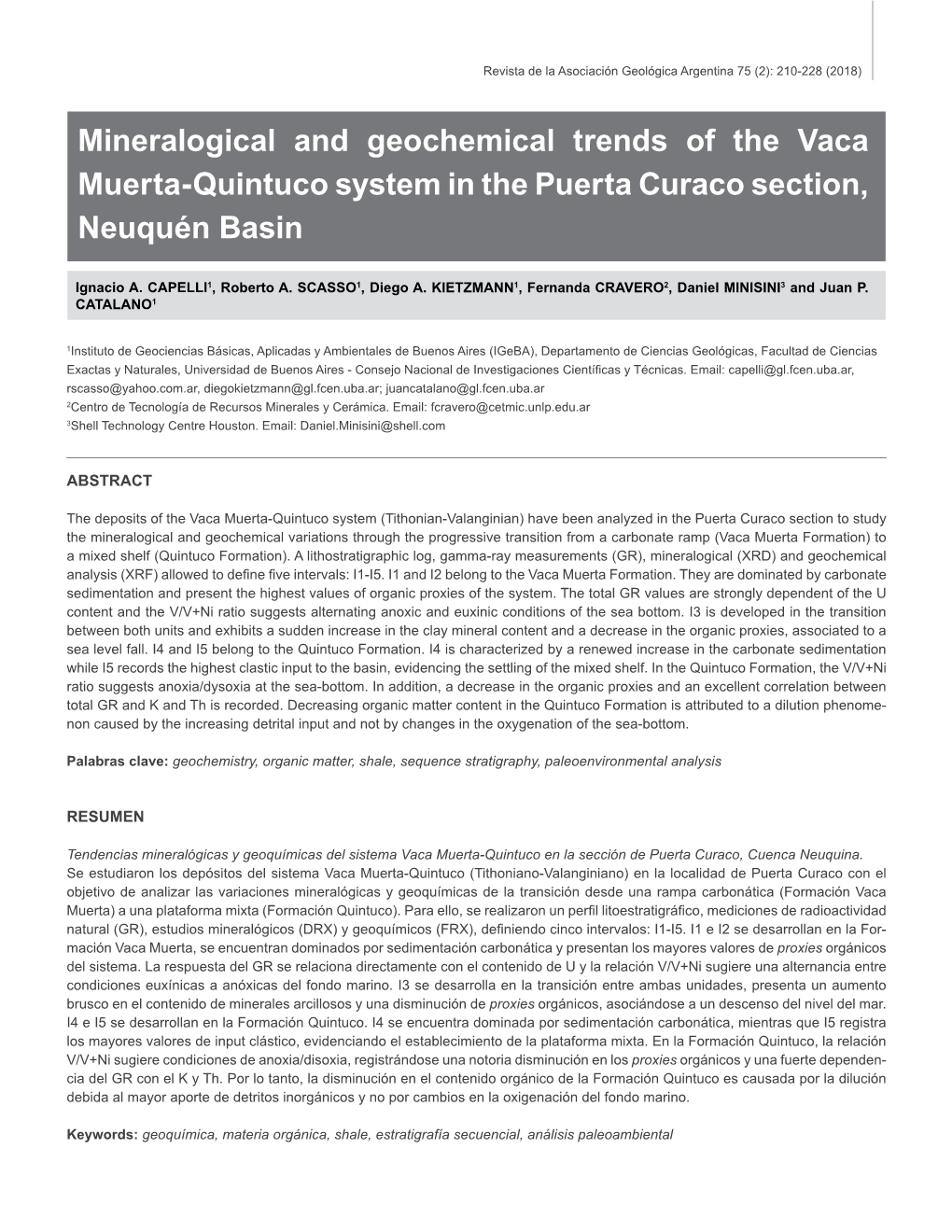 Mineralogical and Geochemical Trends of the Vaca Muerta-Quintuco System in the Puerta Curaco Section, Neuquén Basin