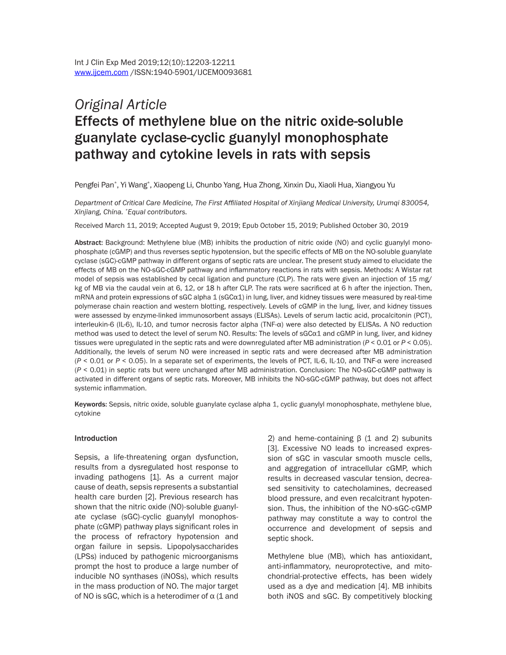 Original Article Effects of Methylene Blue on the Nitric Oxide-Soluble Guanylate Cyclase-Cyclic Guanylyl Monophosphate Pathway and Cytokine Levels in Rats with Sepsis