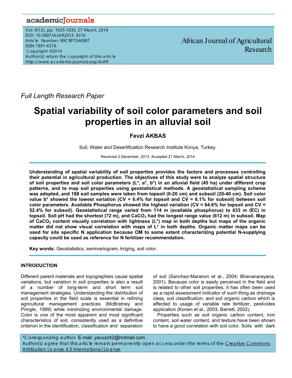 Spatial Variability of Soil Color Parameters and Soil Properties in an Alluvial Soil