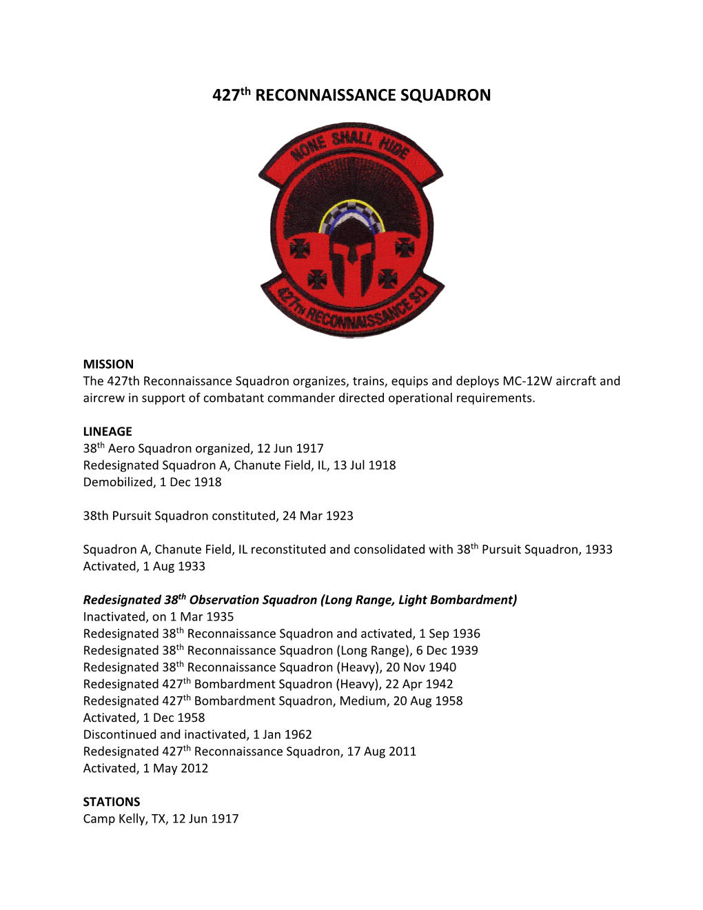 427Th RECONNAISSANCE SQUADRON