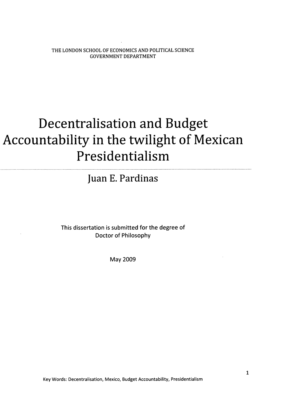 Decentralisation and Budget Accountability in the Twilight of Mexican Presidentialism