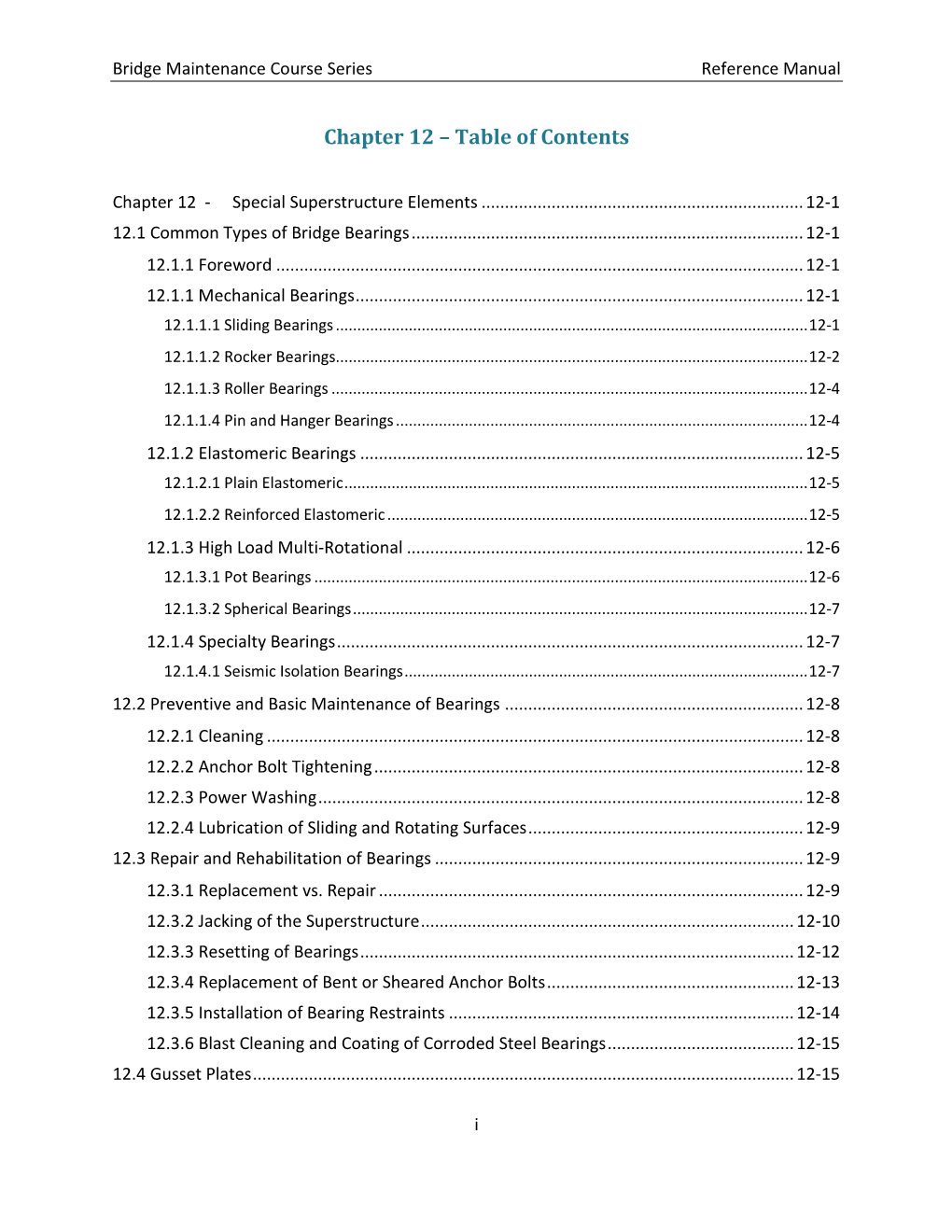 Chapter 12 – Table of Contents