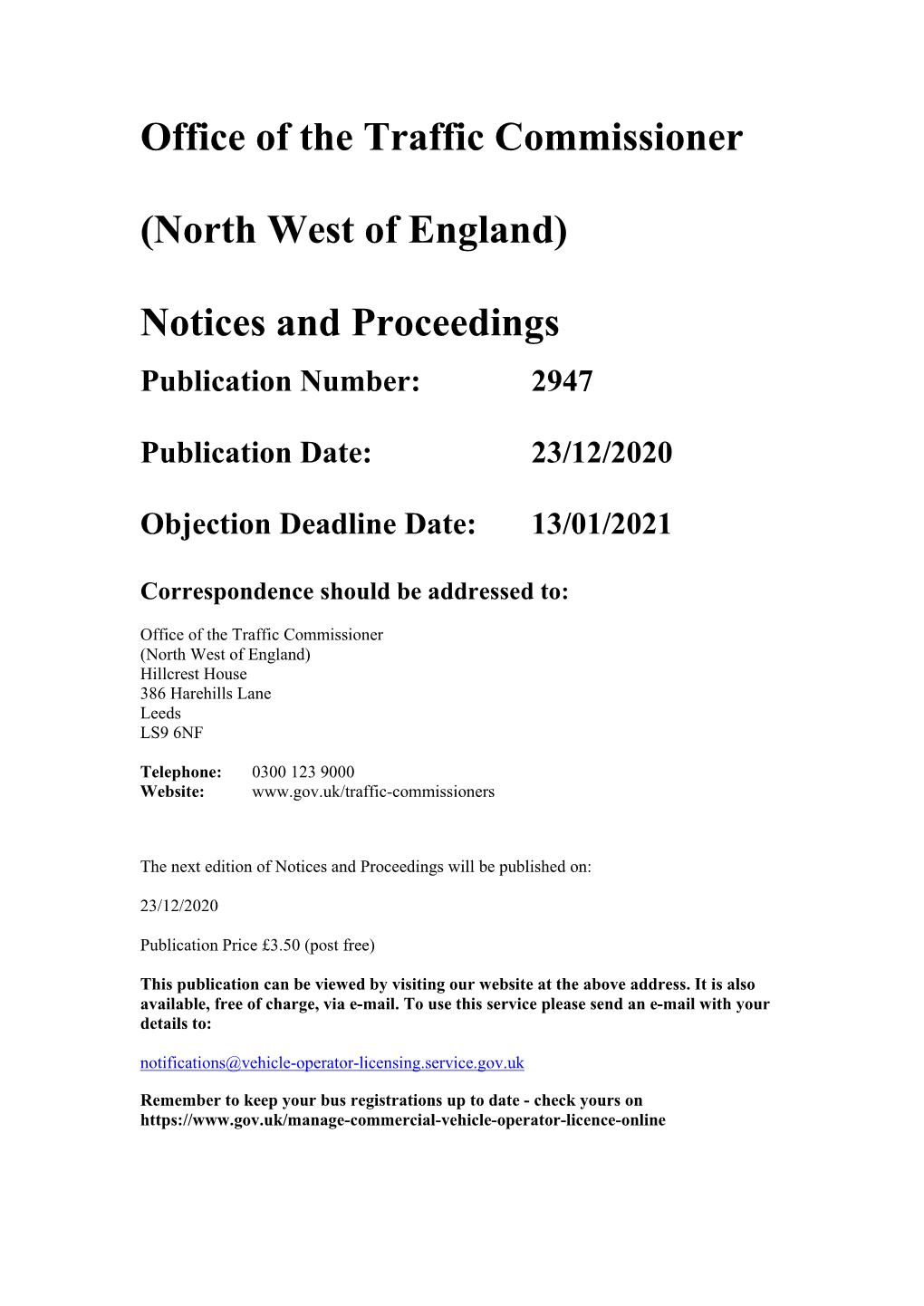 Notices and Proceedings for the North West of England 2947