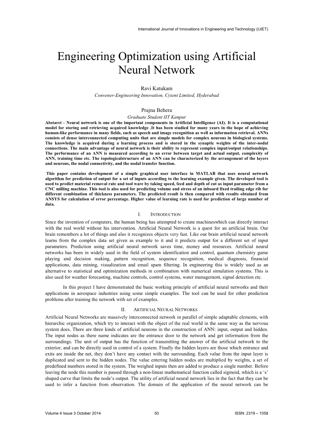 Engineering Optimization Using Artificial Neural Network