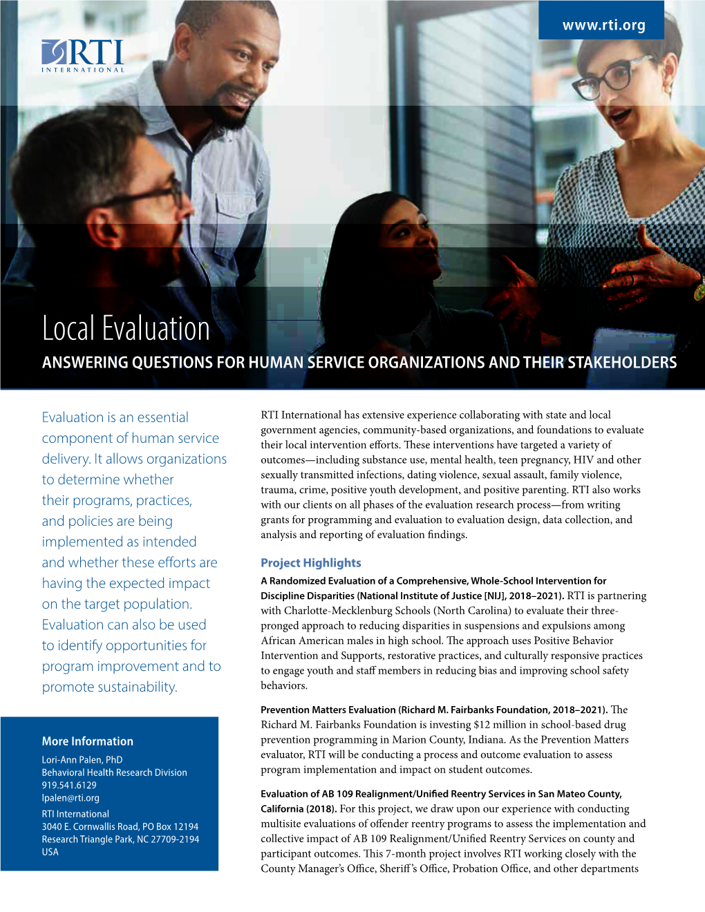 Local Evaluation ANSWERING QUESTIONS for HUMAN SERVICE ORGANIZATIONS and THEIR STAKEHOLDERS