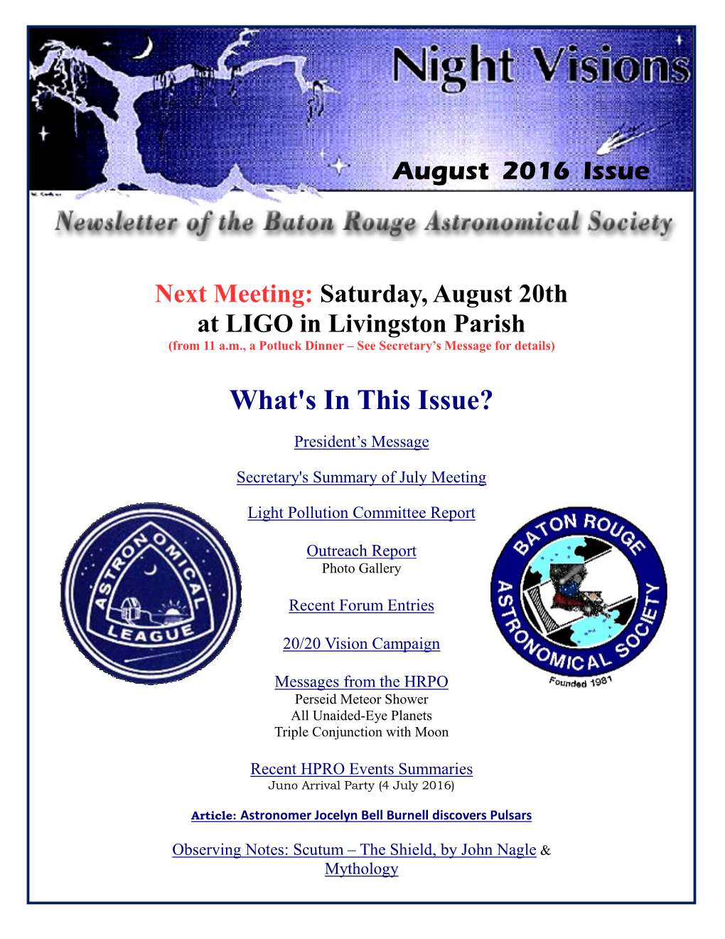 August 2016 BRAS Newsletter