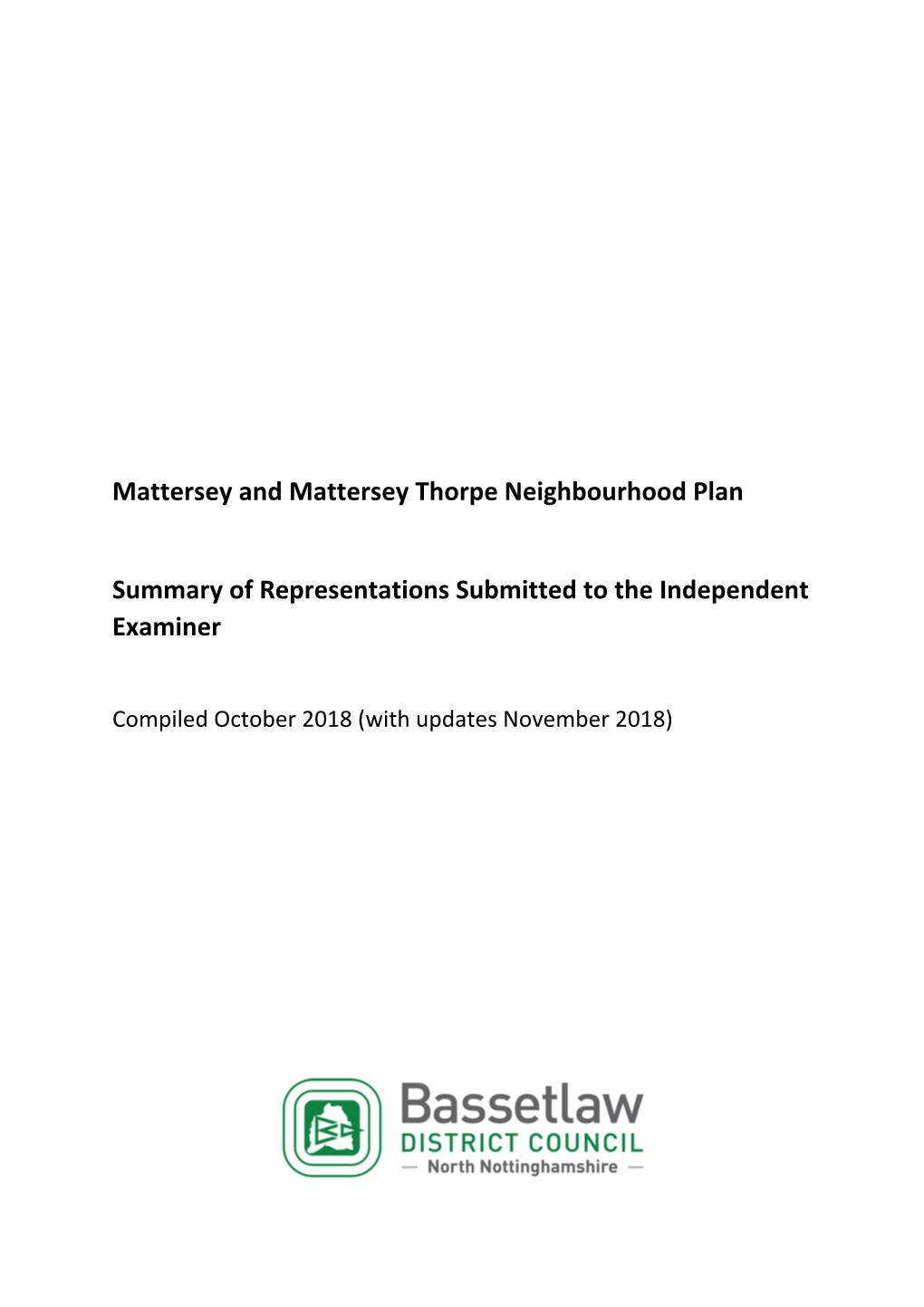 Mattersey and Mattersey Thorpe Neighbourhood Plan Summary Of