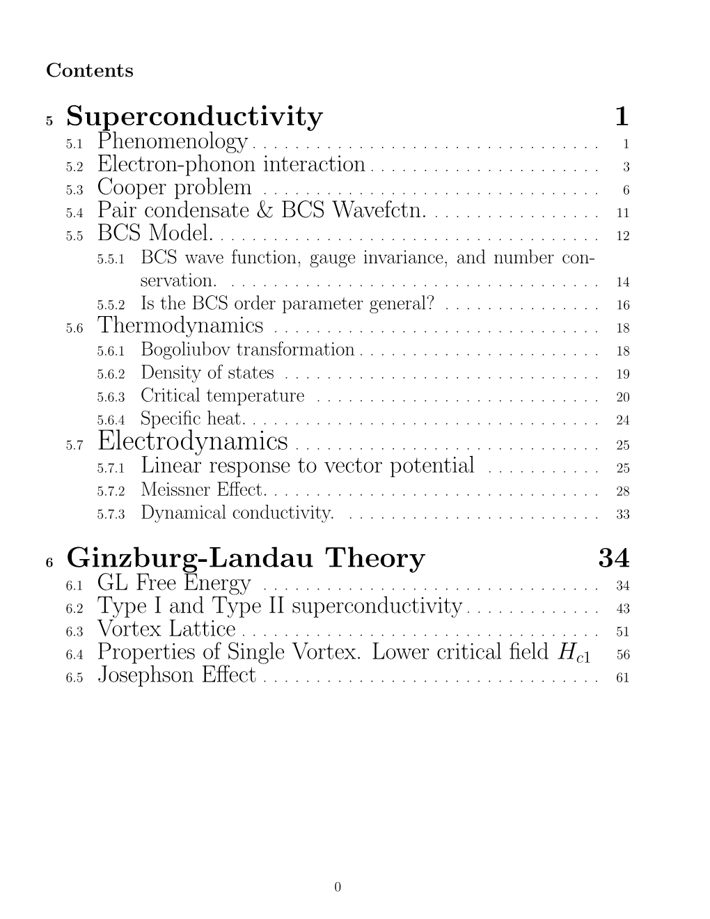 5 Superconductivity 1 6 Ginzburg-Landau Theory 34