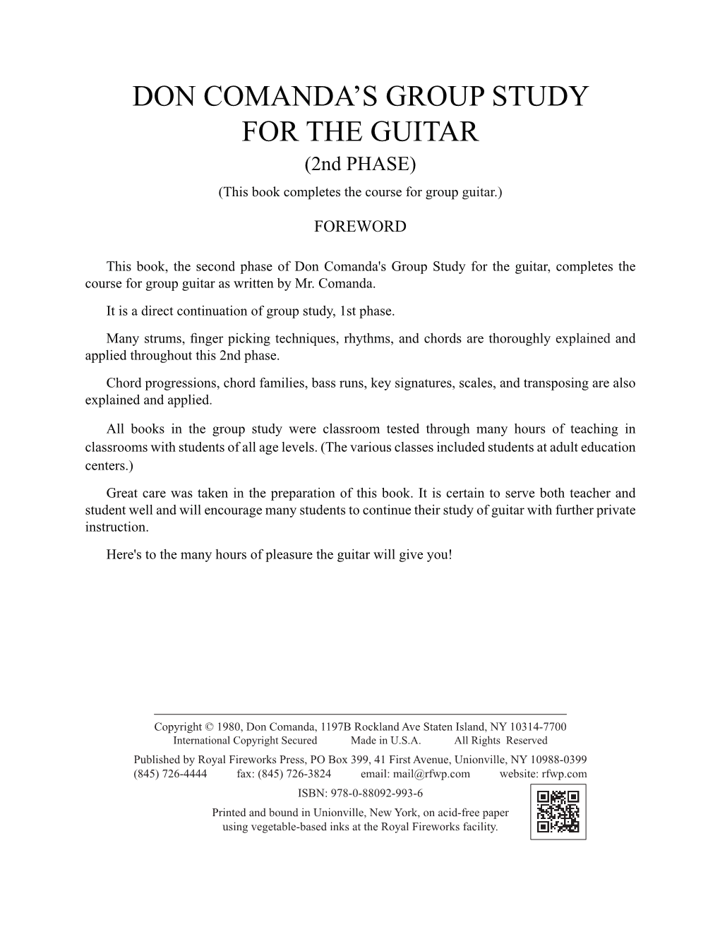 Don Comanda's Group Study for the Guitar, Completes the Course for Group Guitar As Written by Mr