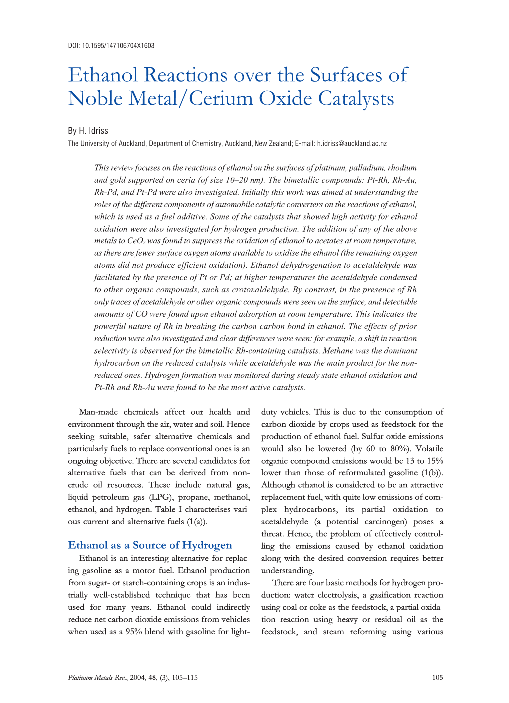 Ethanol Reactions Over the Surfaces of Noble Metal/Cerium Oxide Catalysts