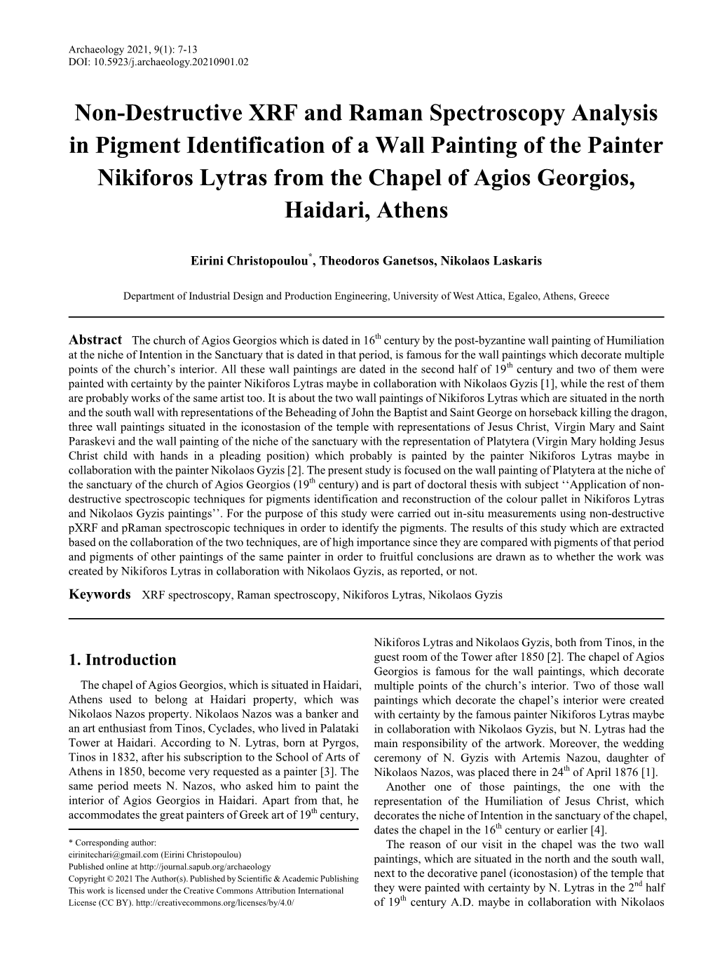 XRF Spectroscopy, Raman Spectroscopy, Nikiforos Lytras, Nikolaos Gyzis