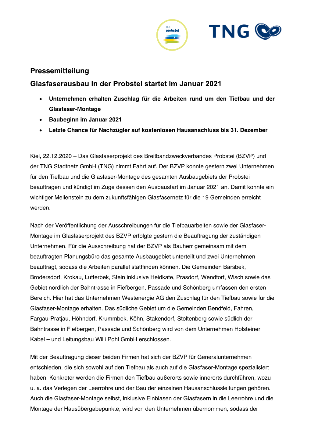 Pressemitteilung Glasfaserausbau in Der Probstei Startet Im Januar 2021