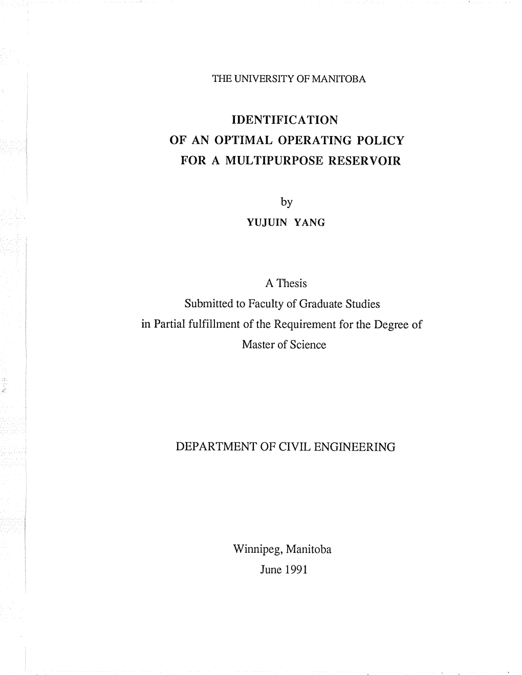 Identification of an Optimal Operating Policy for a Multipurpose Reservoir