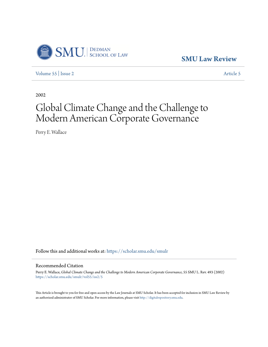 Global Climate Change and the Challenge to Modern American Corporate Governance Perry E