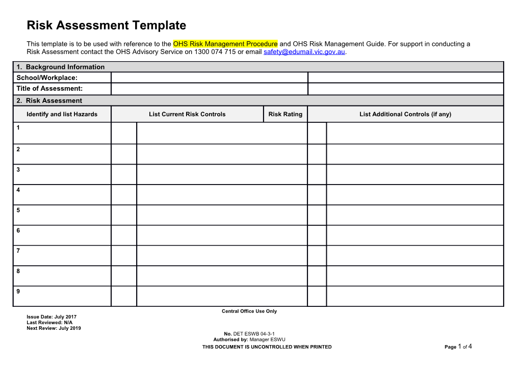 Risk Assessment Template