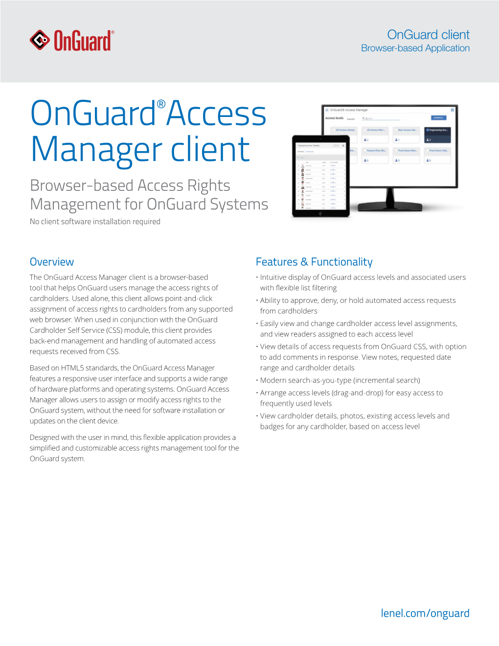 Onguard Access Manager Client Data Sheet