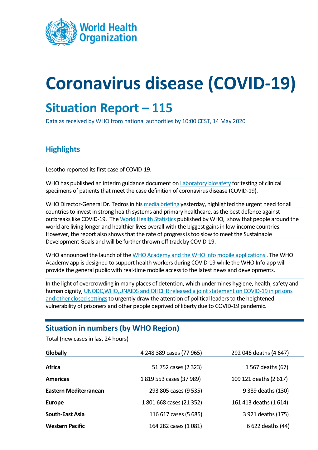 WHO Coronavirus Disease (COVID-19) Situation Report