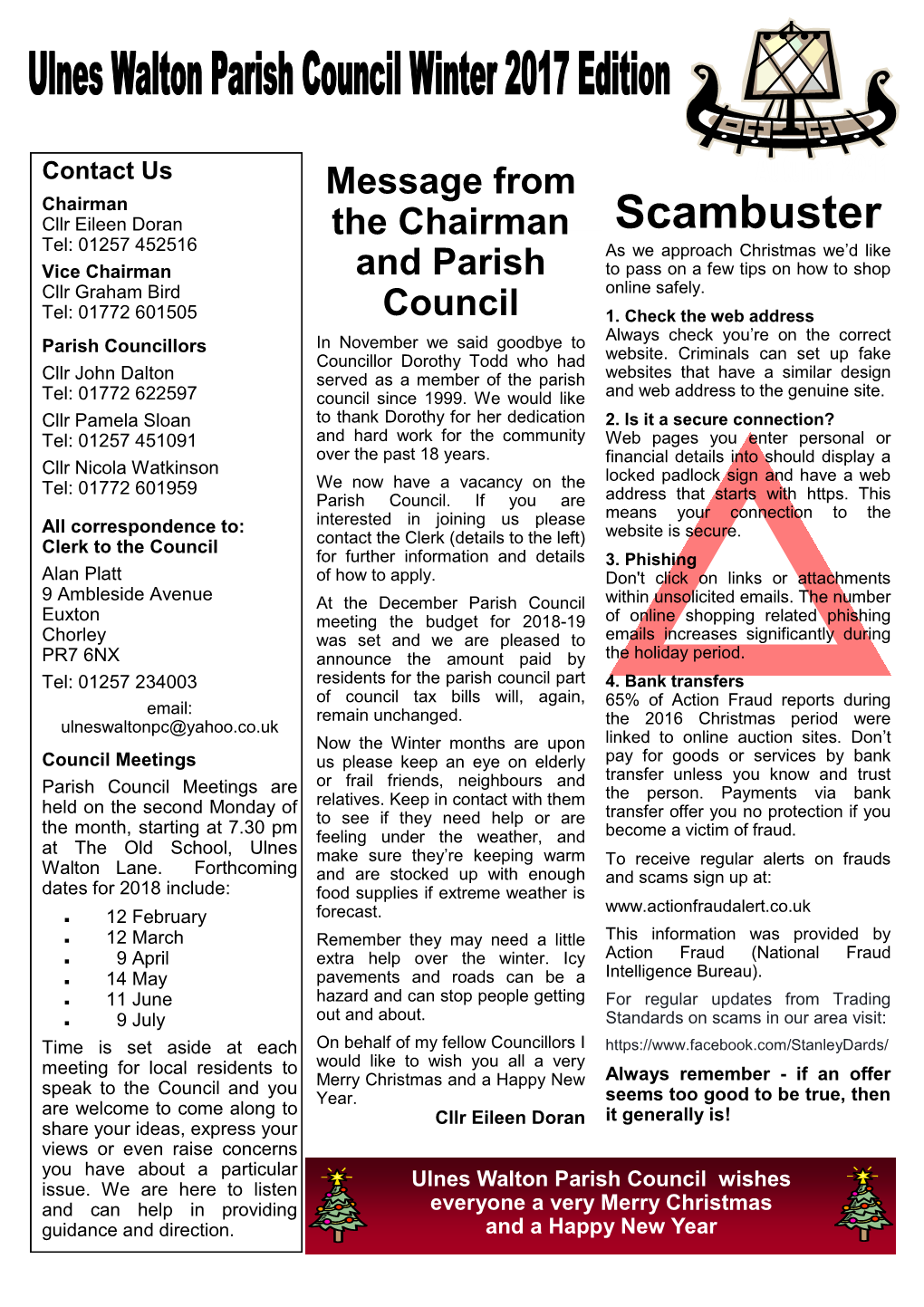 Fill in Scambuster Tel: 01257 452516 As We Approach Christmas We’D Like Vice Chairman and Parish to Pass on a Few Tips on How to Shop Online Safely