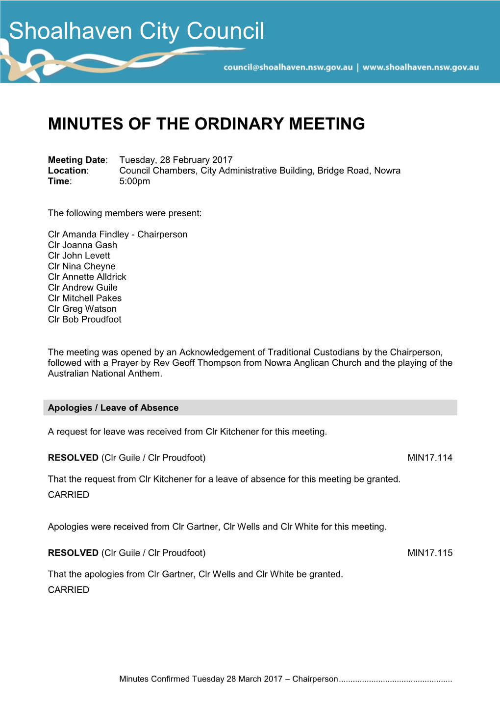 Minutes of Ordinary Meeting