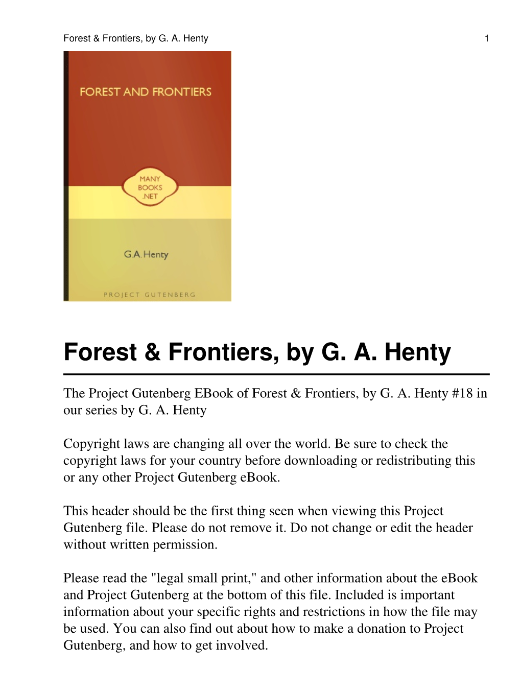 Forest & Frontiers, by GA Henty