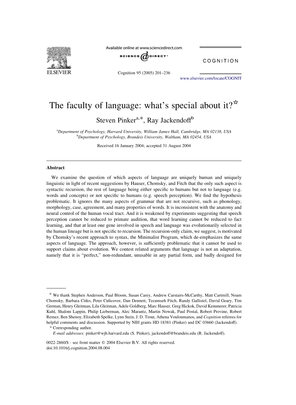 The Faculty of Language: What's Special About