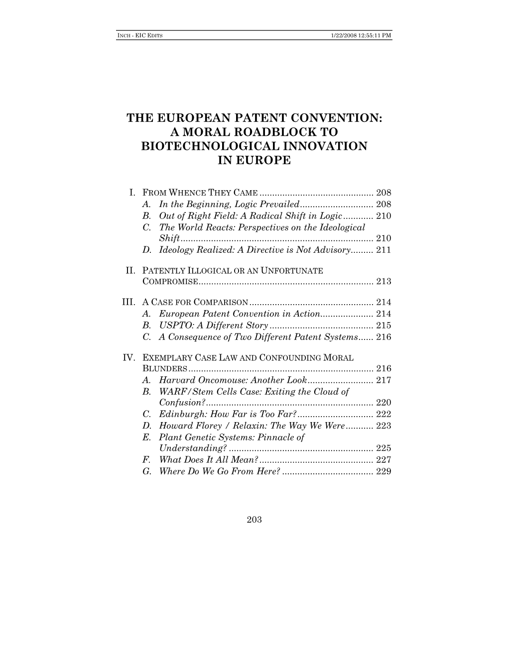 The European Patent Convention: a Moral Roadblock to Biotechnological Innovation in Europe