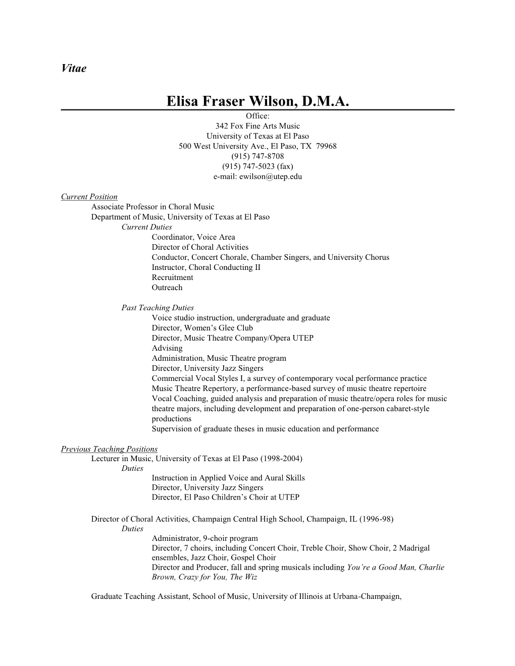 Elisa Fraser Wilson, D.M.A