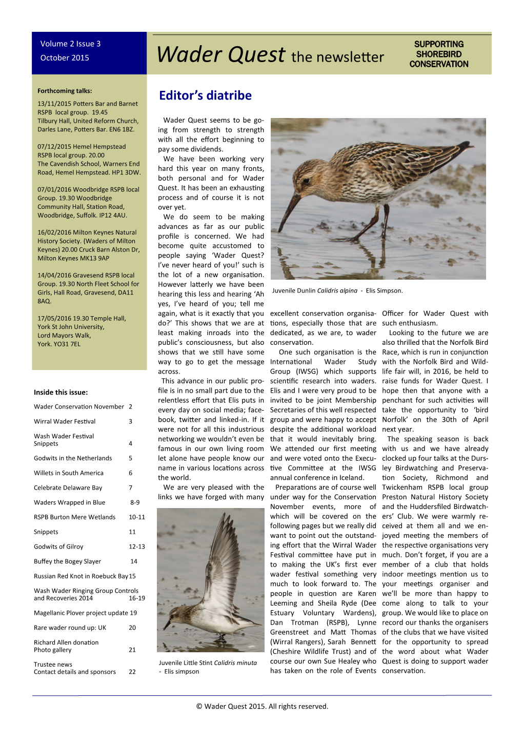 Wader Quest the Newsletter CONSERVATION