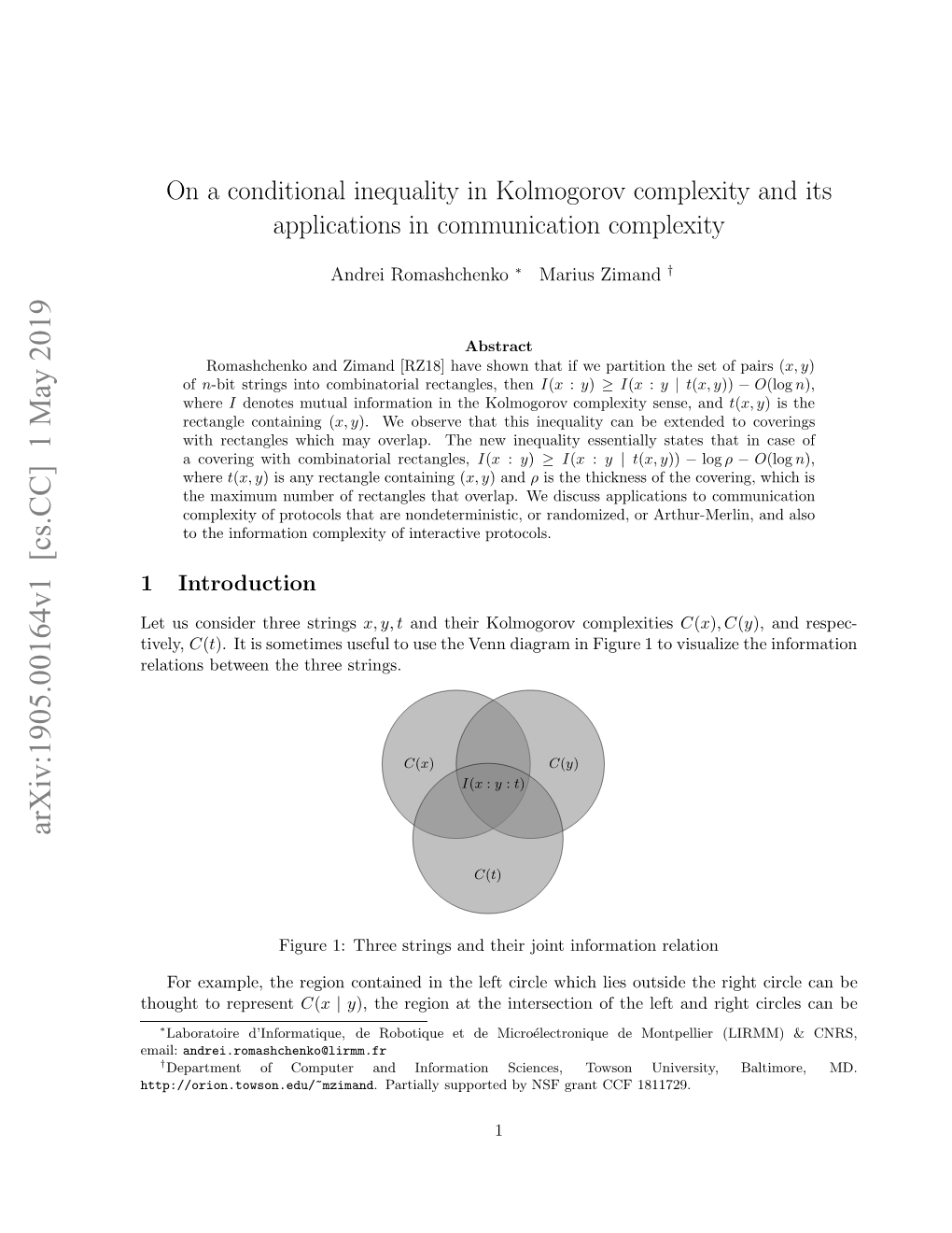 On a Conditional Inequality in Kolmogorov Complexity and Its Applications in Communication Complexity