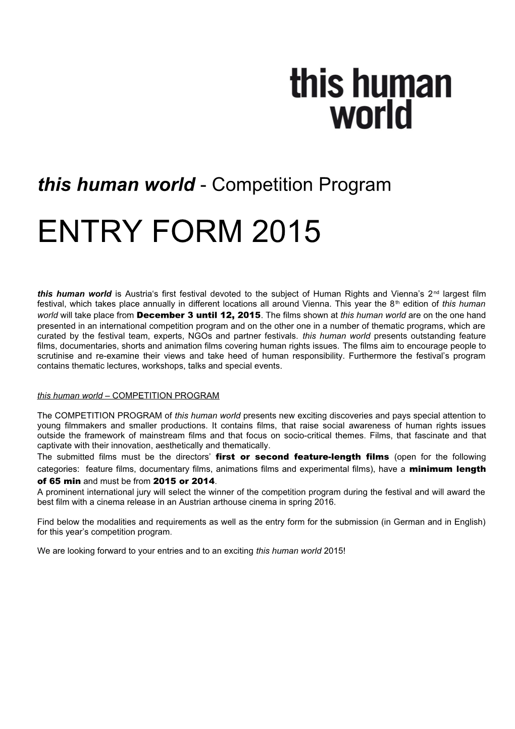 This Human World - Competition Program