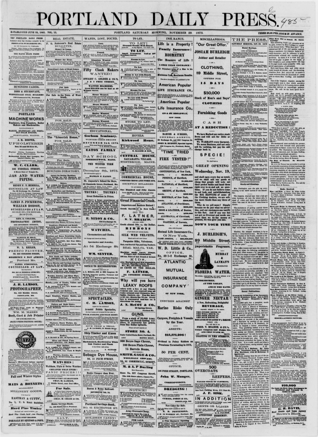 Portland Daily Press: November 29,1873