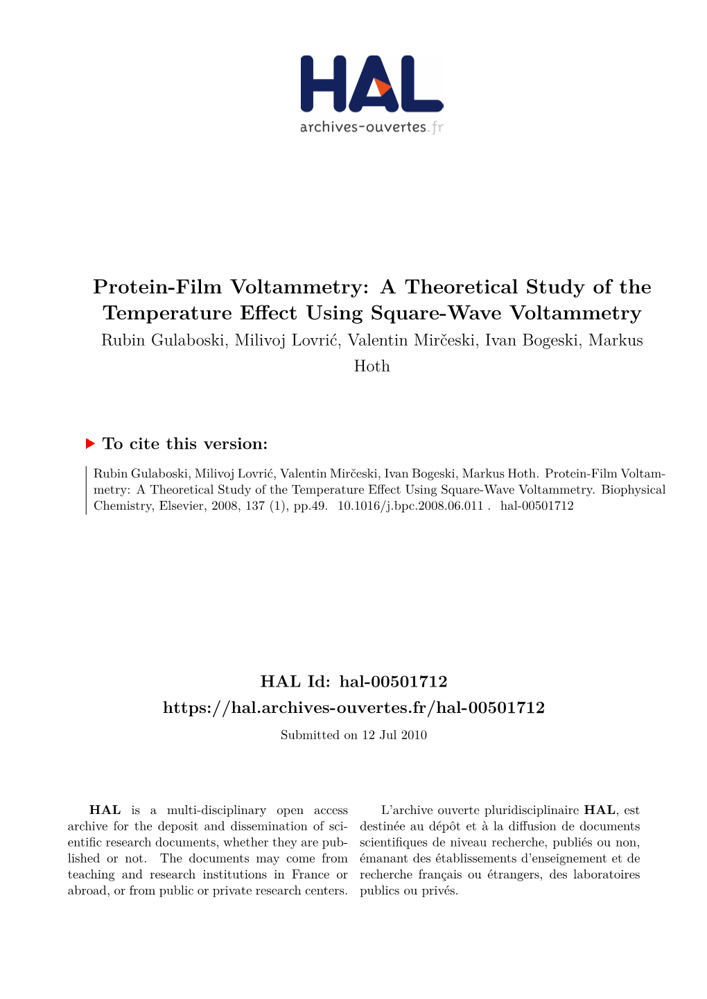 A Theoretical Study of the Temperature Effect Using Square-Wave Voltammetry Rubin Gulaboski, Milivoj Lovrić, Valentin Mirčeski, Ivan Bogeski, Markus Hoth