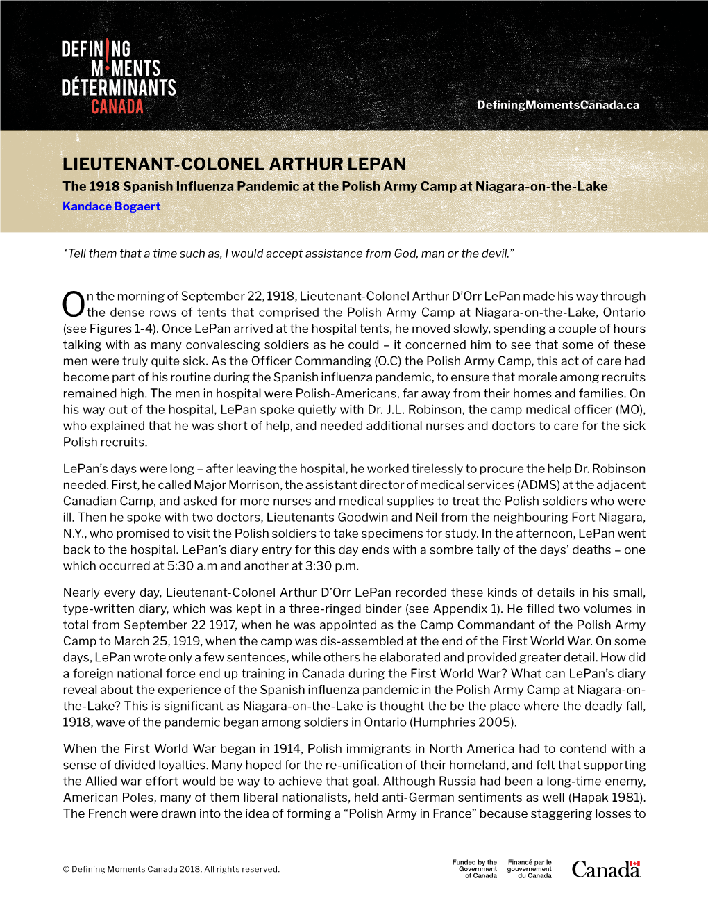 Lieutenant-Colonel Arthur Lepan and The