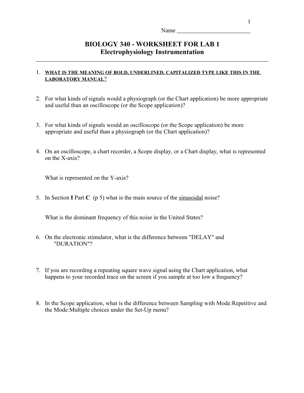 Biology 340 - Worksheet for Lab 1