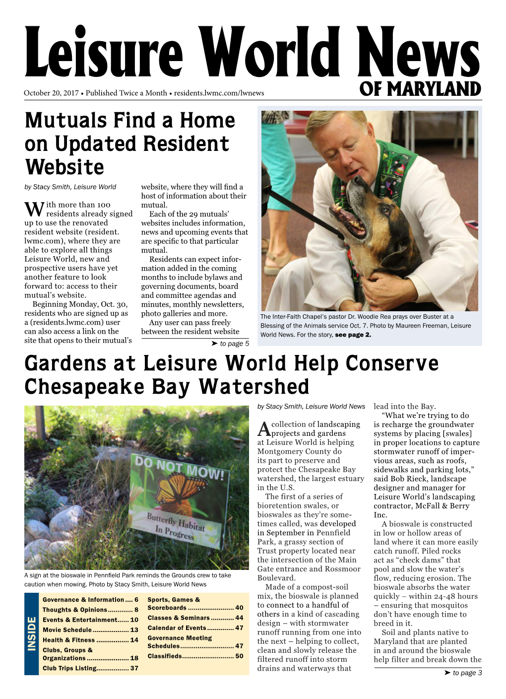 OF MARYLAND Gardens at Leisure World Help Conserve Chesapeake Bay Watershed Mutuals Find a Home on Updated Resident Website