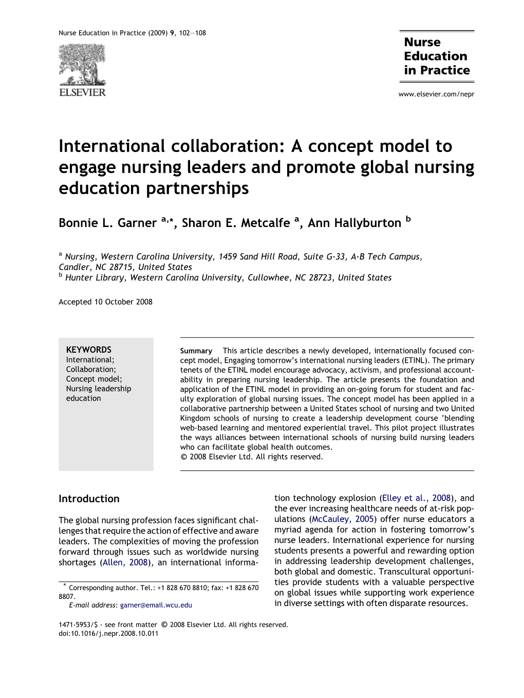 International Collaboration: a Concept Model to Engage Nursing Leaders and Promote Global Nursing Education Partnerships