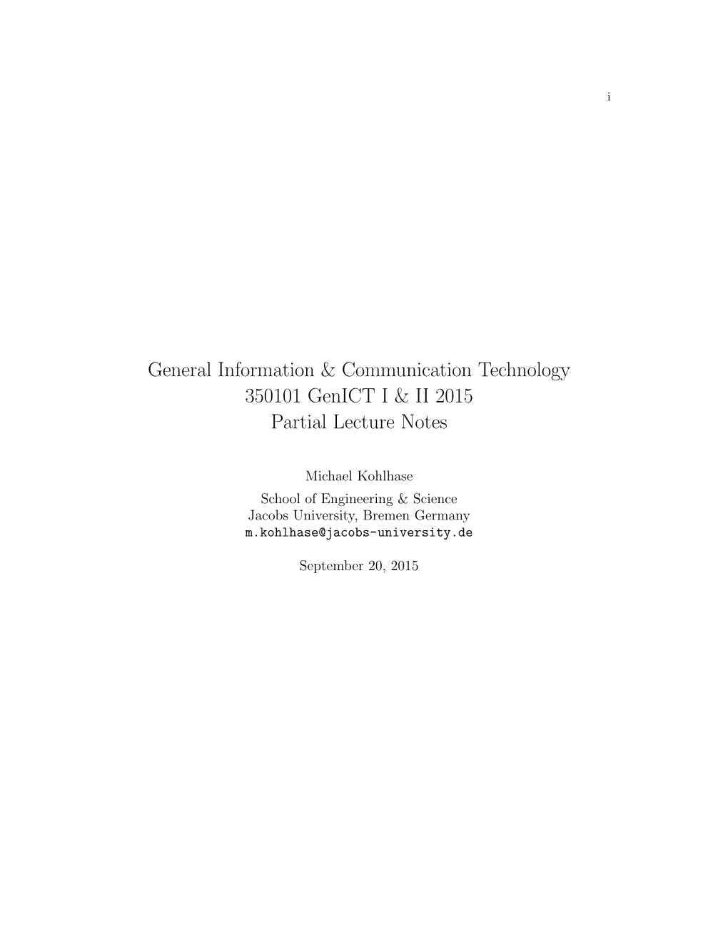 General Information & Communication Technology 350101 Genict I & II