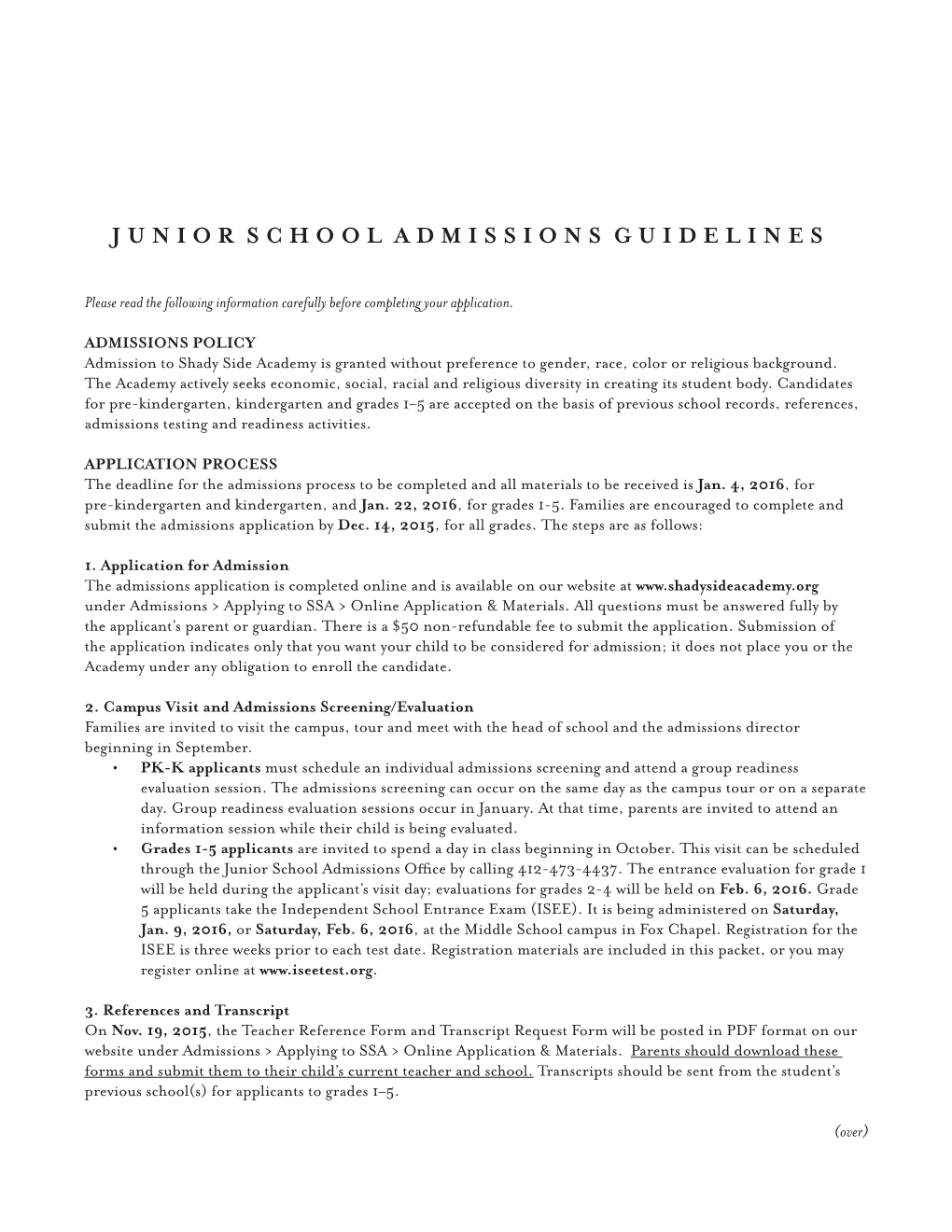 Junior School Admissions Guidelines