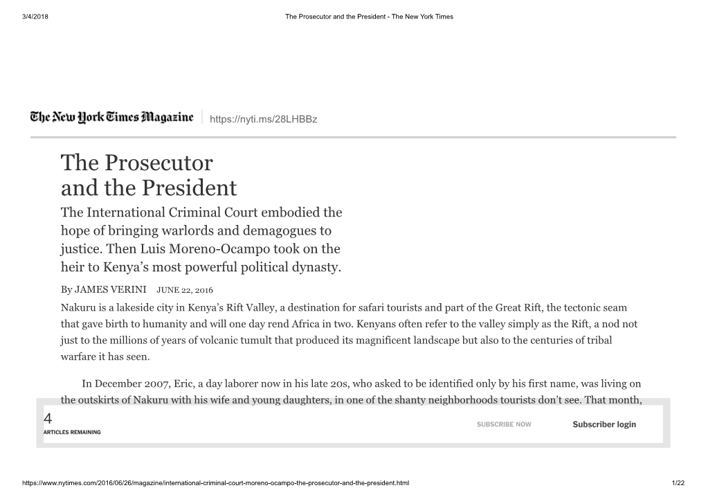 The Prosecutor and the President - the New York Times