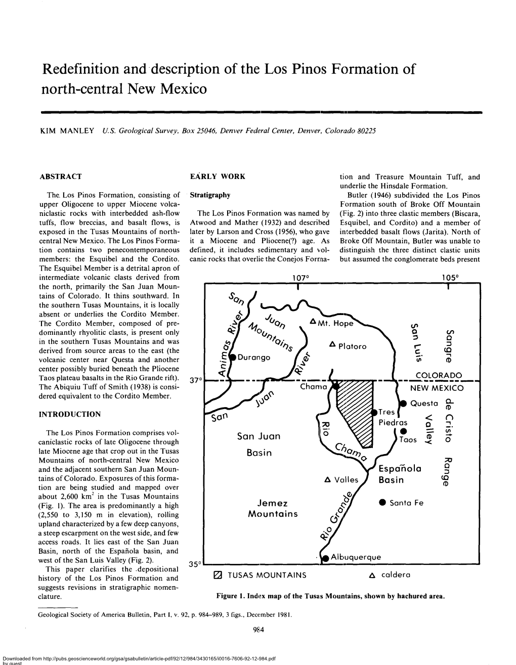 Redefinition and Description of the Los Pinos Formation of North-Central New Mexico