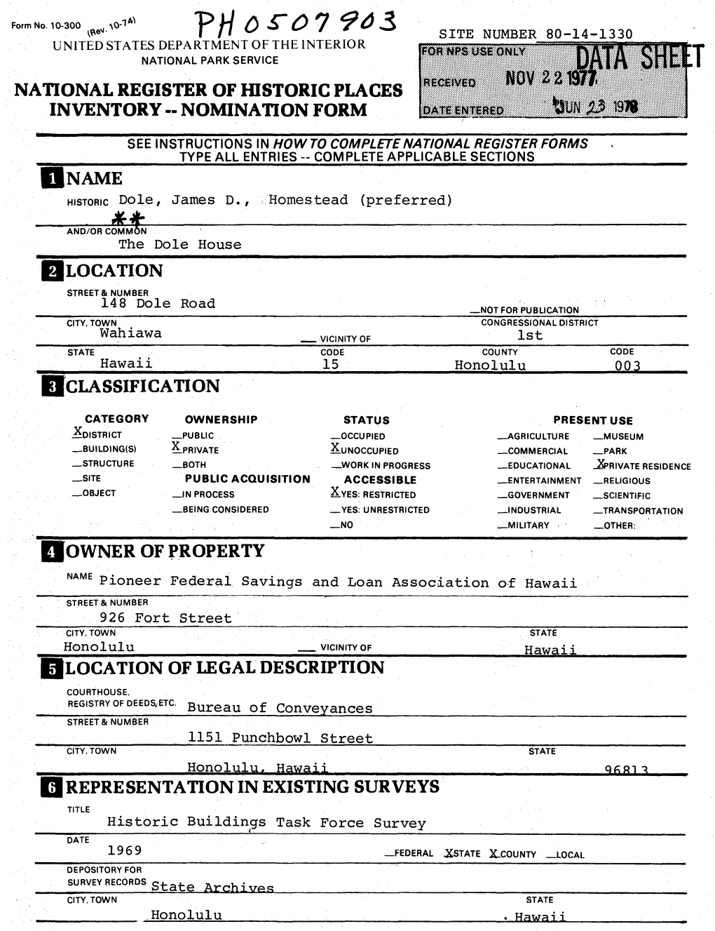 National Register of Historic Places Inventory--Nomination Form [Owner of Property