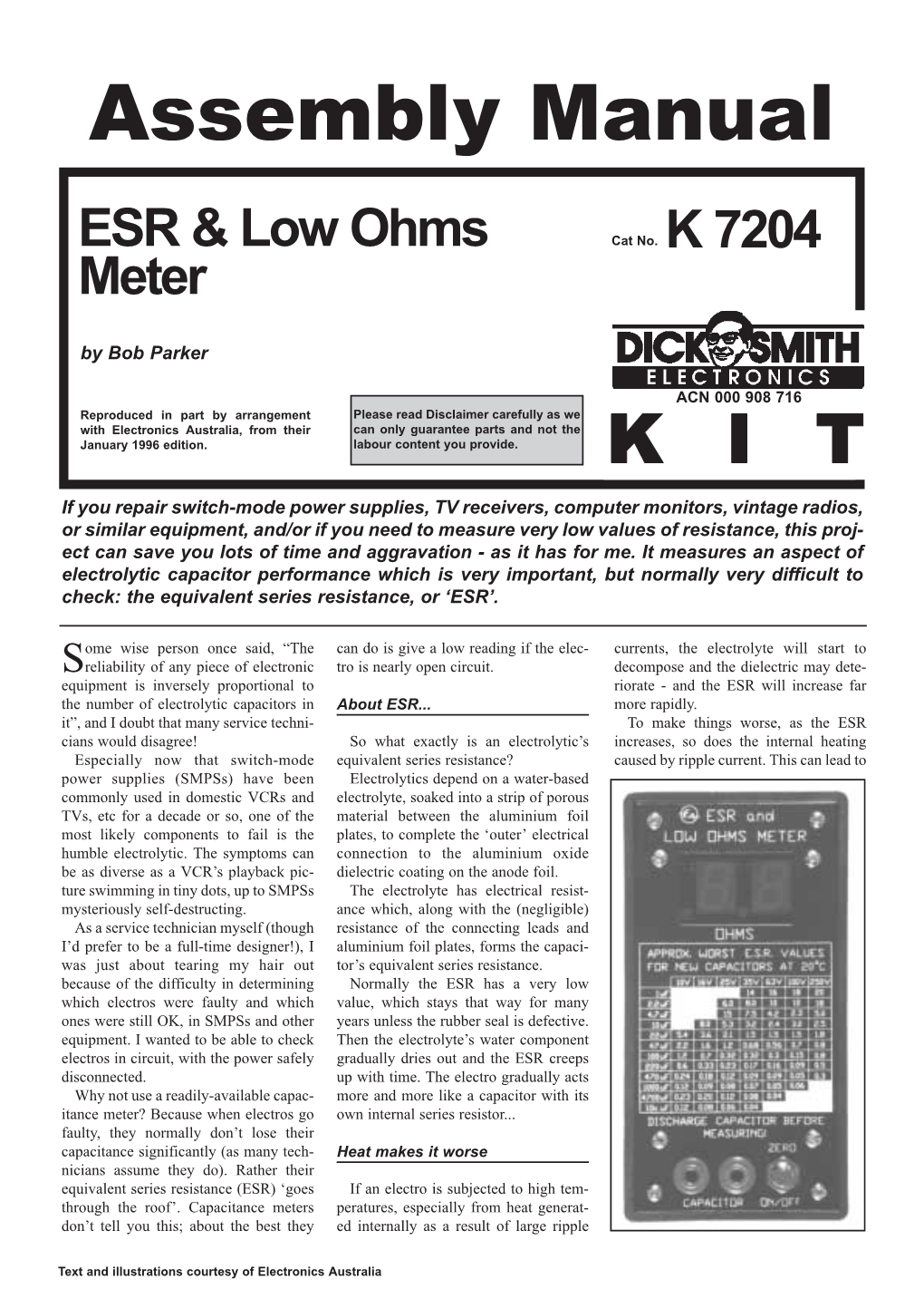 ESR & Low Ohms Meter K 7204