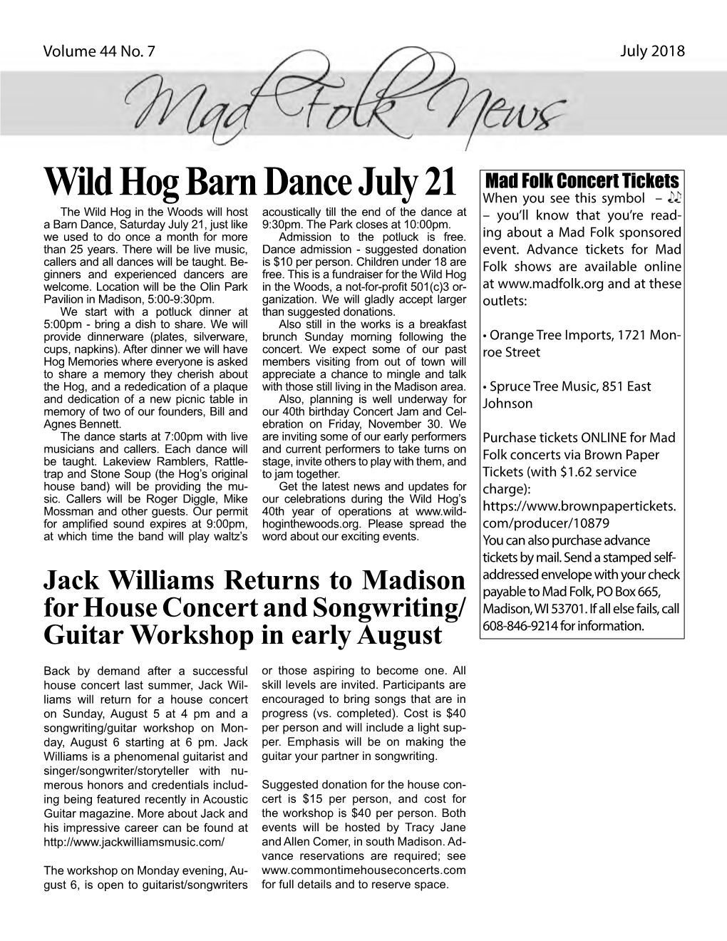 Wild Hog Barn Dance July 21 Mad Folk