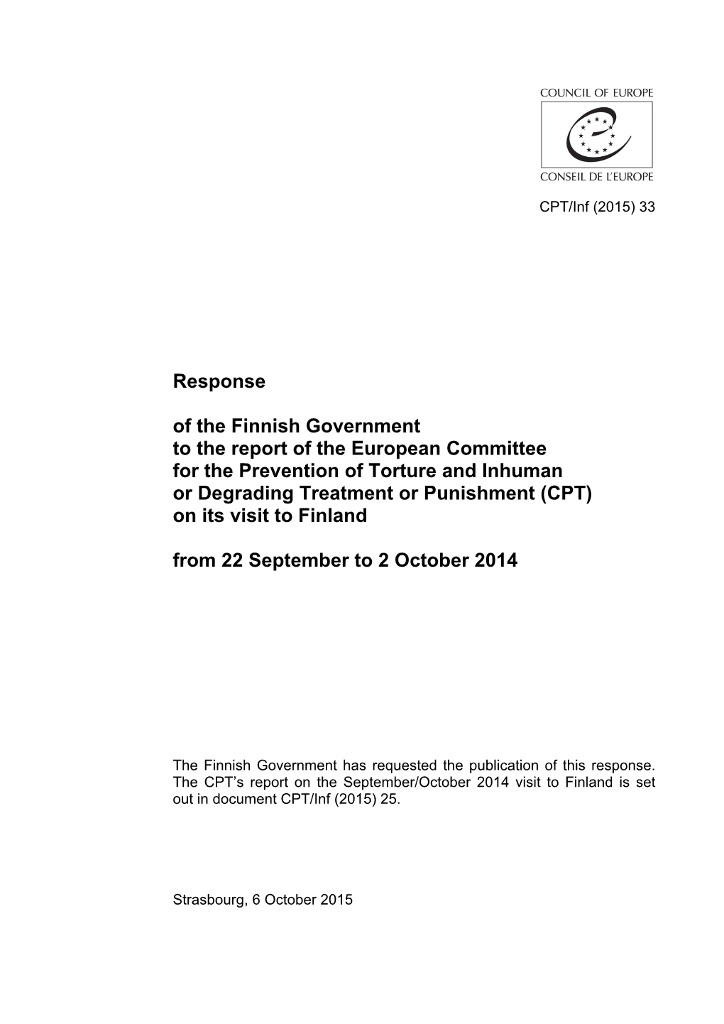 Response of the Finnish Government to the Report of the European